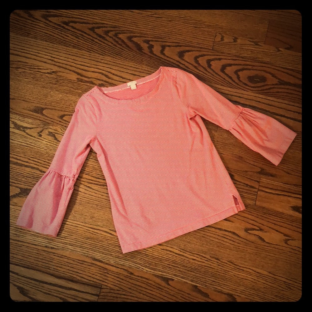 J. Crew Factory red white stripe bell sleeved XS